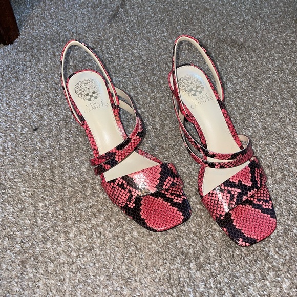 Vince Camuto Shoes - Vince Camuto Pink Python Strappy Kitten Heels